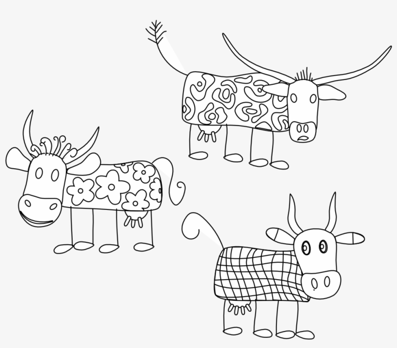 Cartoon Cows Black White Line Coloring Book Colouring - Coloring Book, transparent png #2887676
