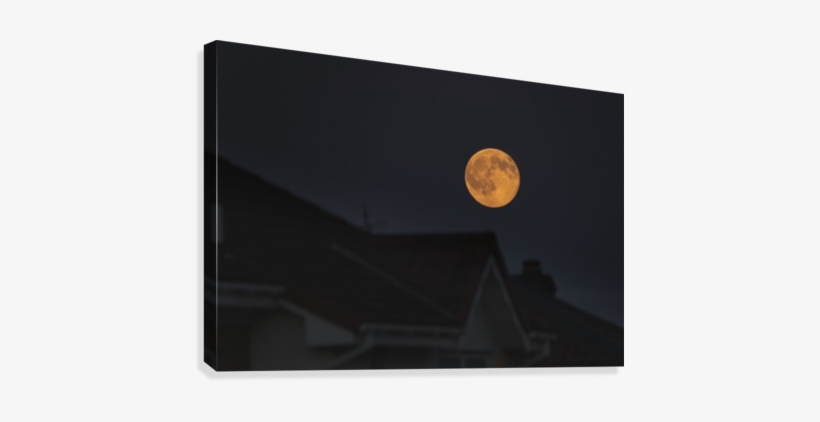 Full Harvest Moon Glowing In The Night Sky Over Houses, transparent png #2888366