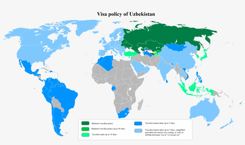Visa Policy Of Uzbekistan With Transit Visit - World Map, transparent png #2890751