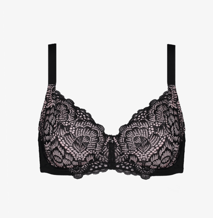 Enhanced Support Graphic Lace Bra Black & Pale Pink - Triumph Women's Minimiser Bra, transparent png #2892046