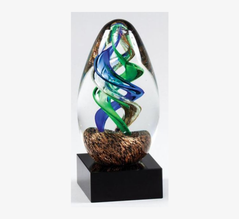 Art Glass Green And Blue Swirl Award G553 - Glass, transparent png #2892317