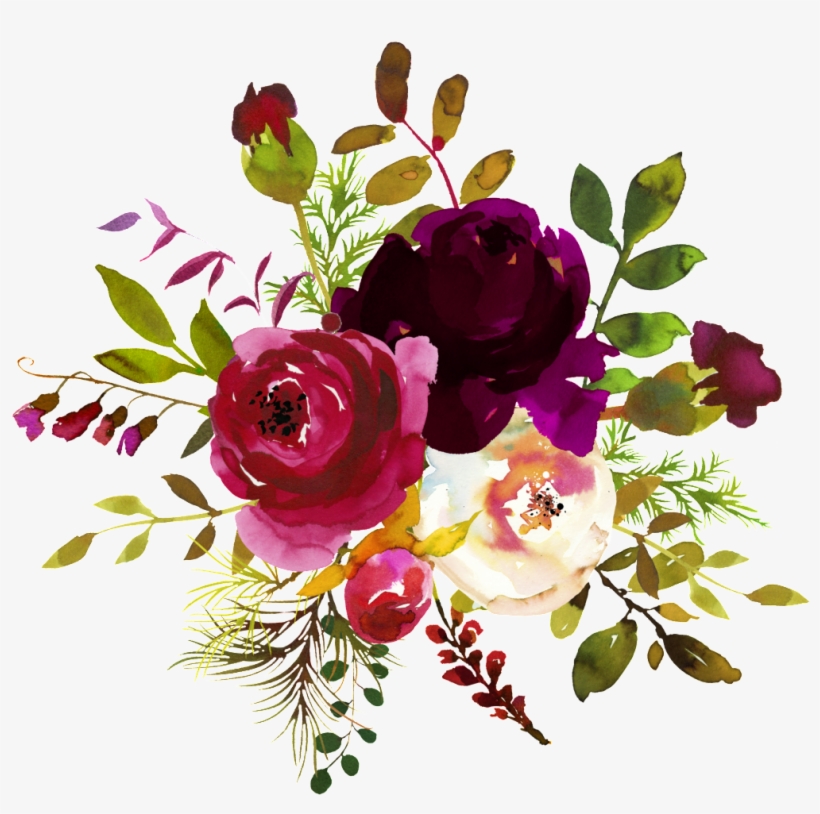 Download Ink Flower Decoration Vector - Burgundy Watercolor Flower ...