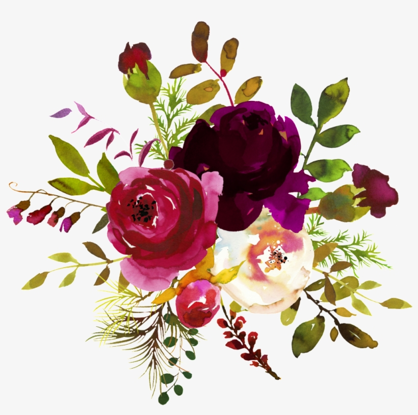 Ink Flower Decoration Vector - Burgundy Watercolor Flower Corner Borders, transparent png #2893797