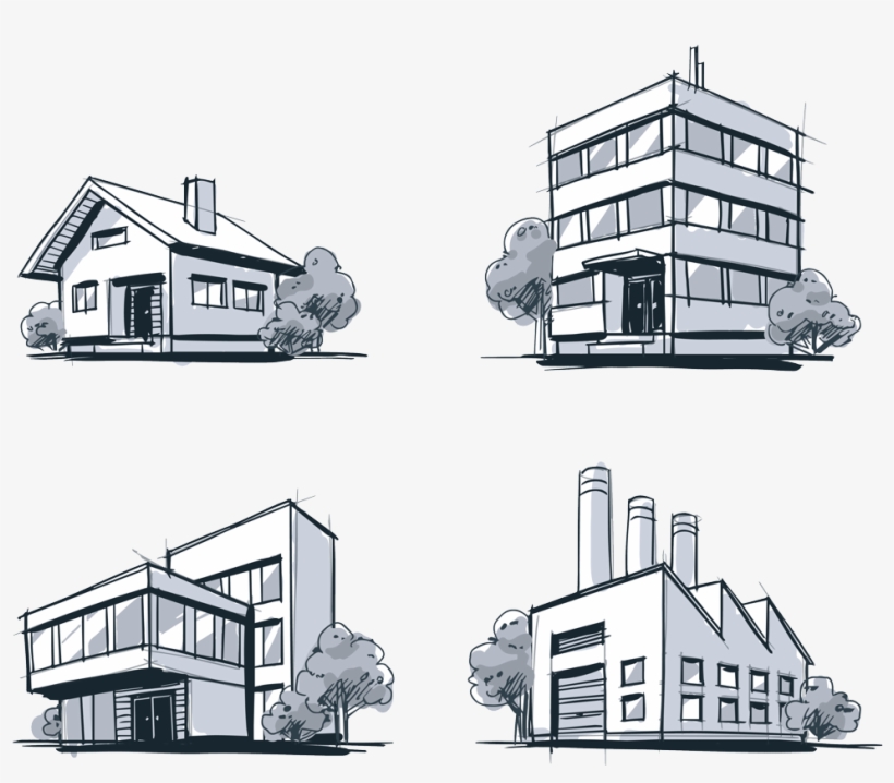 Tipos De Edificios - Dibujos A Mano De Edificios, transparent png #2894717