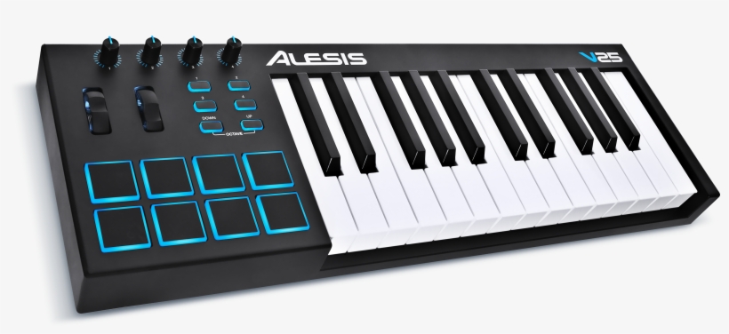 V25 Angle-left Rgb 00 - Alesis V25 25 Key Usb Keyboard And Pad Controller, transparent png #2896426