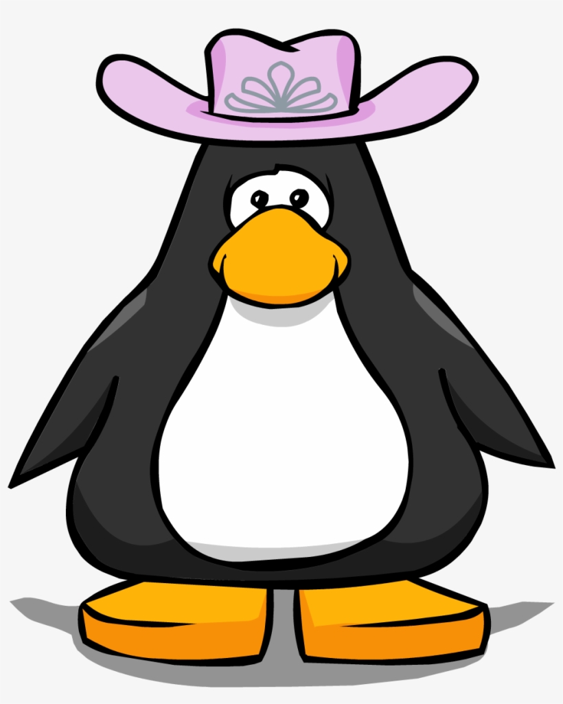 Pink Cowgirl Hat On Player Card - Club Penguin Wearing Hat, transparent png #2898811