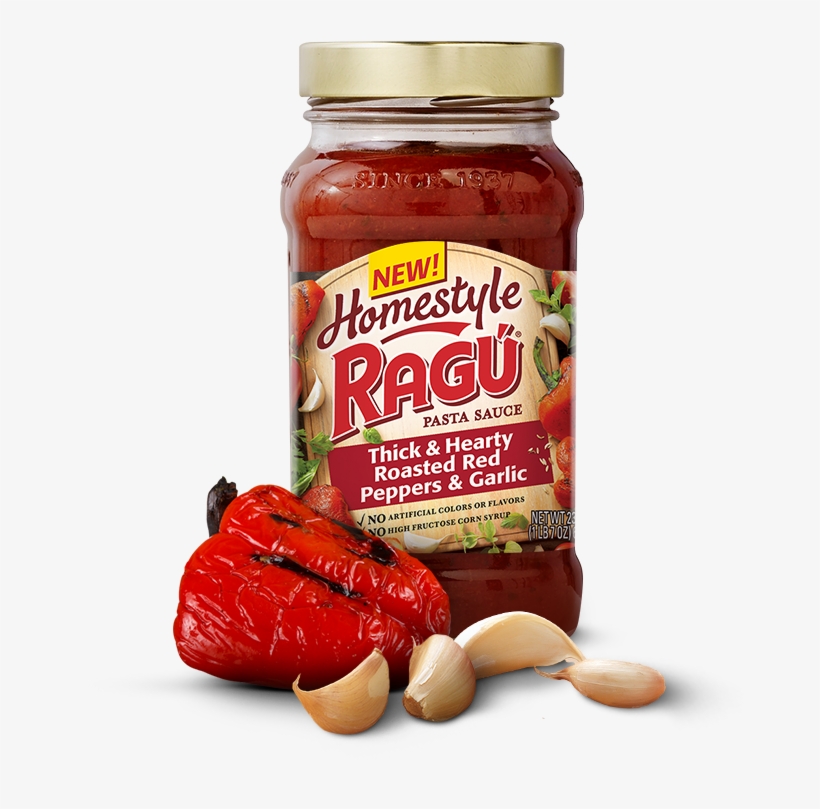 Homestyle Thick & Hearty Roasted Red Peppers & Garlic - Ragu Homestyle Spaghetti Sauce, transparent png #2899009