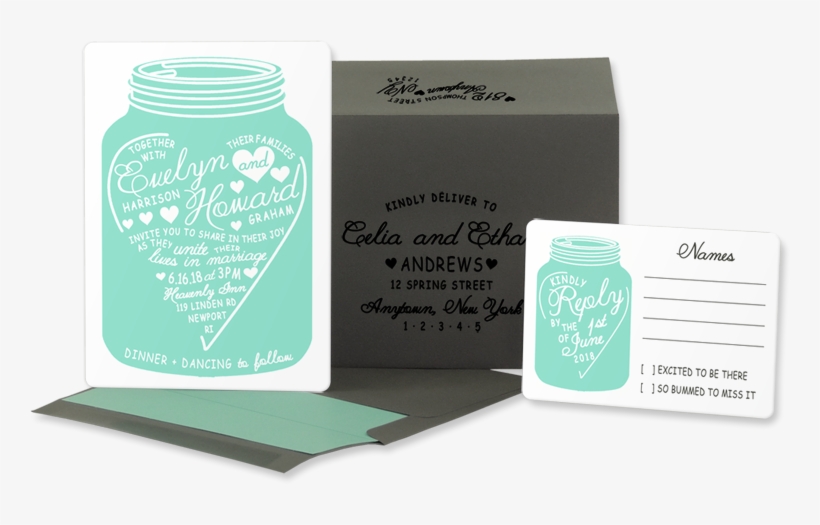 Mason Jar Wedding Invitation Bluebell Paper Press - Wedding Invitation, transparent png #294137