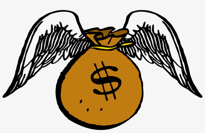 Money Bag With Wings Attached Displaying A Dollar Sign - Money Flying Away Png, transparent png #294492