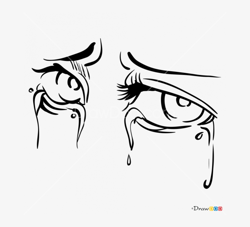 How To Draw Crying Eyes Png Black And White - Crying Eyes Drawing Cartoon, transparent png #295678