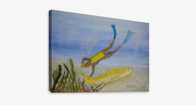 Scuba Diver Meets Leopard Shark - Canvas, transparent png #298560