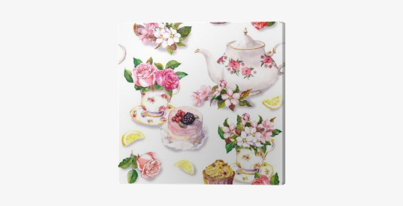 Flowers, Teacup, Cake, Teapot - Vintage Tea Cup Watercolour, transparent png #298643