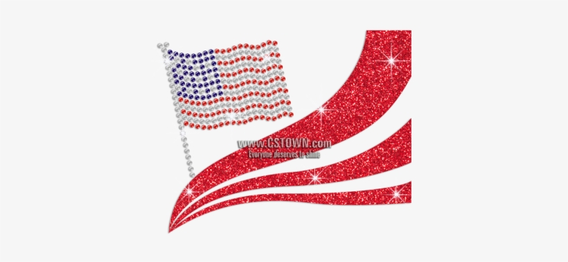 Waving American Flag Iron On Rhinestone Glitter Transfer - Flag, transparent png #2900493