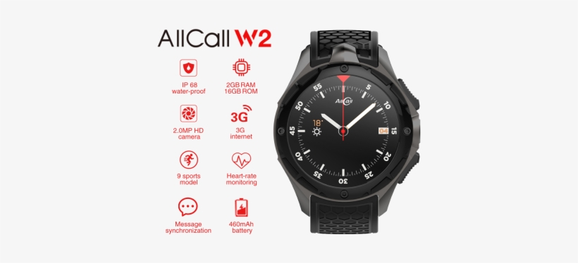 W2 Android 3g Smart Watch - Allcall W2, transparent png #2902031
