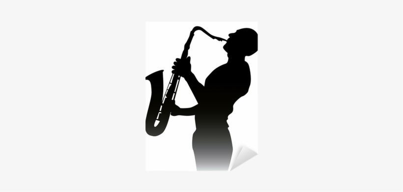 Black Silhouette Of A Saxophone Player Sticker • Pixers® - Saxophone, transparent png #2903372