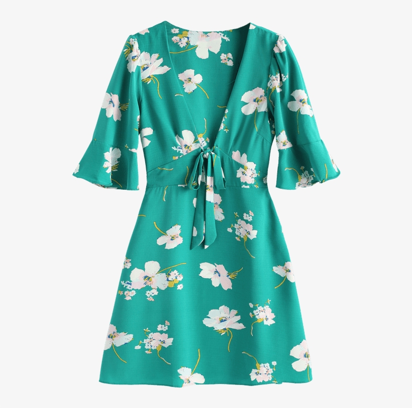 This Casual Dress With Sexy Plunging Neckline Features - Dress, transparent png #2908556