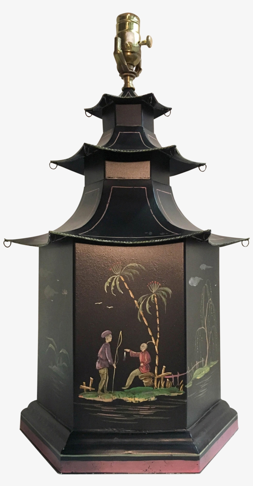 Chinoiserie Figurines & Landscape Painted Tole Pagoda - Pagoda, transparent png #2910133
