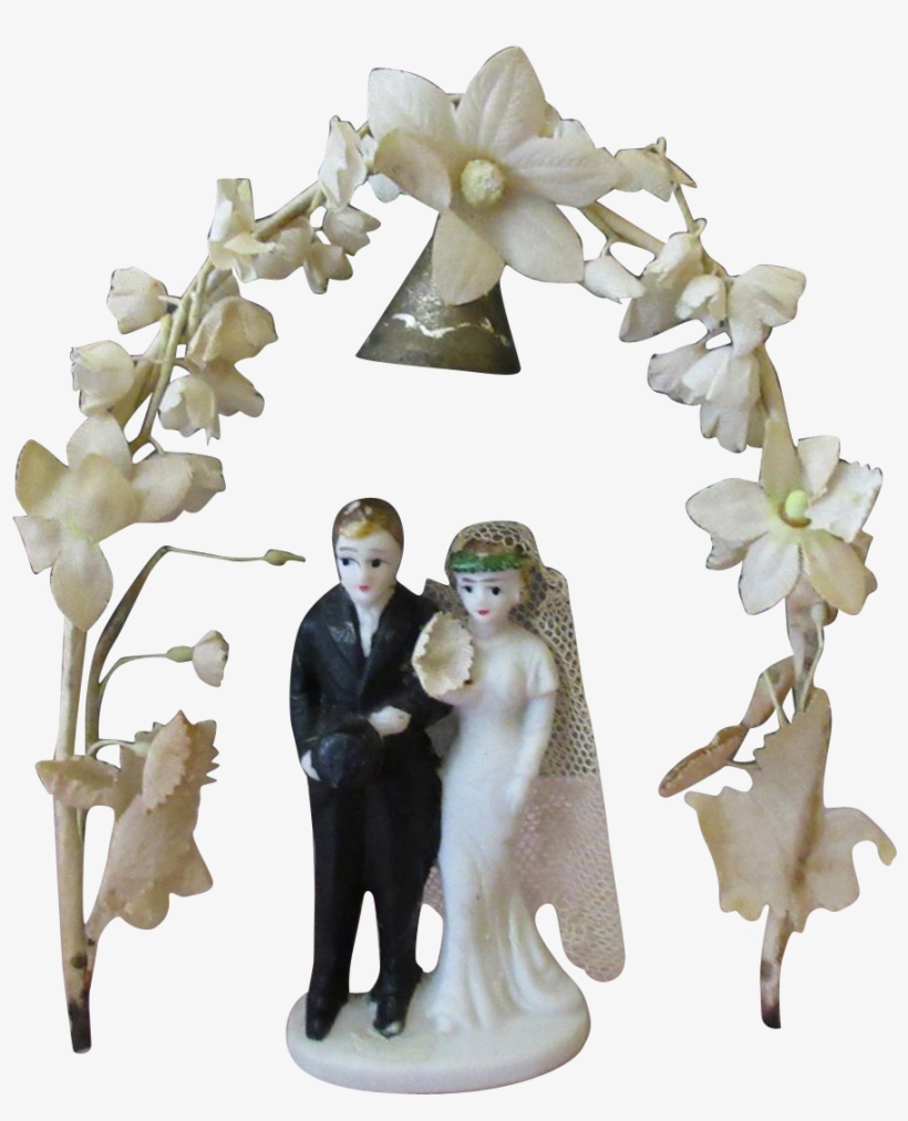 Vintage Wedding Bride & Groom Cake Topper With Flower - Wedding, transparent png #2914192