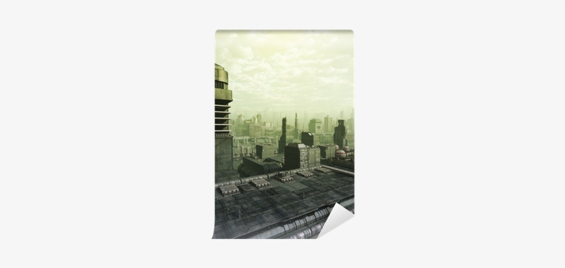 Future City Skyline In Green Haze Wall Mural • Pixers® - Stock Illustration, transparent png #2918062