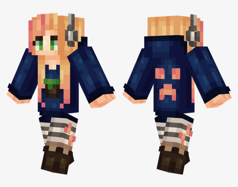 Gamer Girl - Anime Girl With Headphone Minecraft Skin, transparent png #2918064