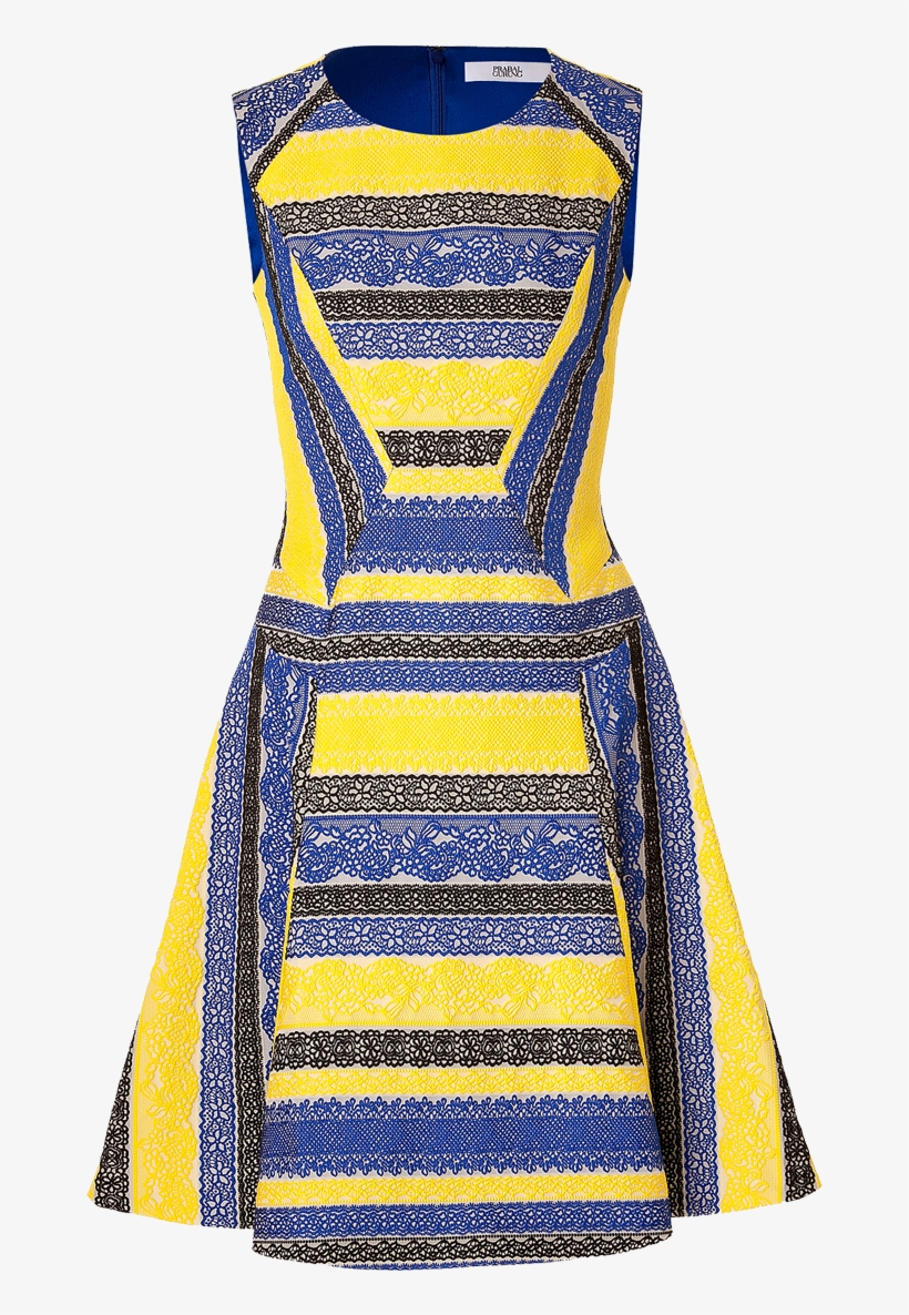 Prabal Gurung Royal Blue Yellow Black Embroidered Lace - Royal Blue Yellow Dress, transparent png #2918066