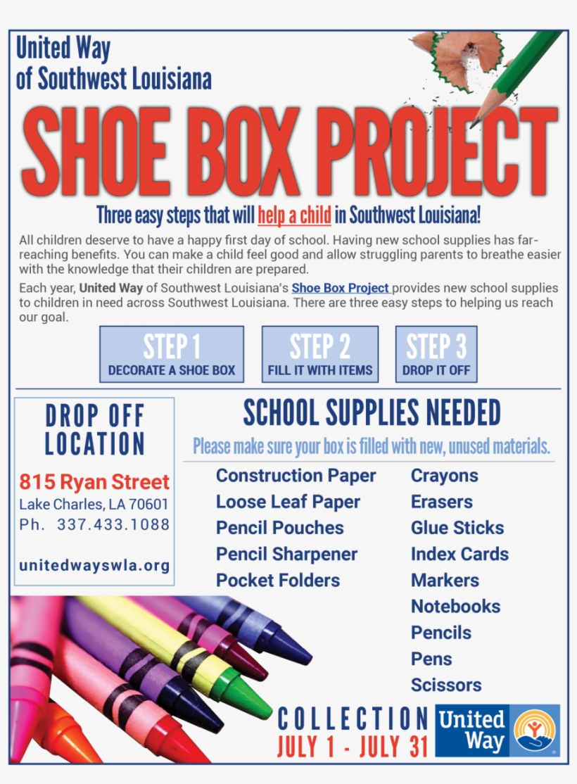 Shoe Box Project Flyer - United Way, transparent png #2922187