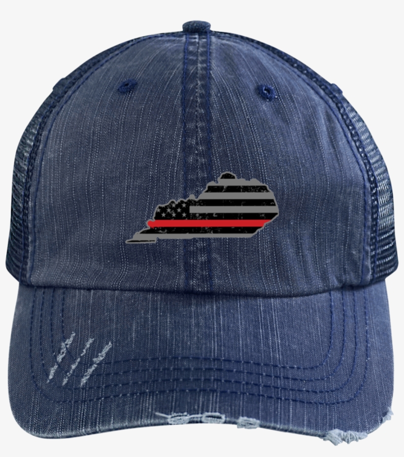 Kentucky Thin Red Line Hat Firefighter Hat - Bad Ass With A Good Ass Distressed Trucker Cap, transparent png #2927021