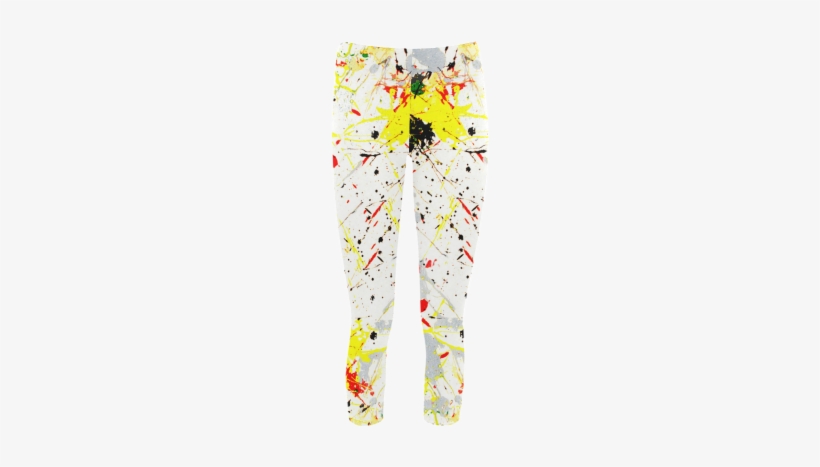 Yellow & Black Paint Splatter Capri Legging - Leggings, transparent png #2927261