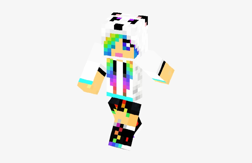 Rainbow Panda Girl Skin - Minecraft Skin Girl Rainbow, transparent png #2928051