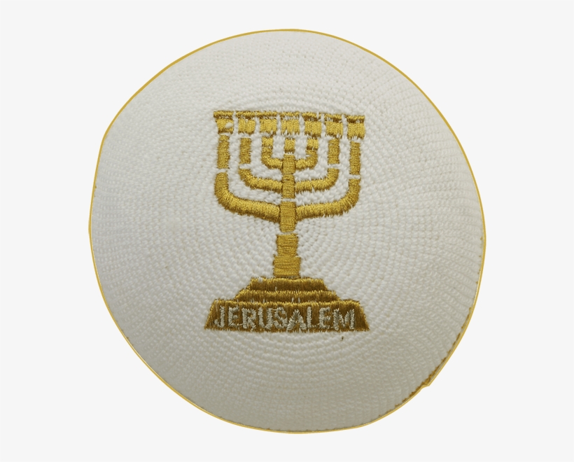 Knitted Kippah With Menorah Embroidery - Menorah, transparent png #2929223