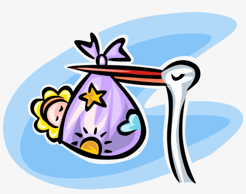 Vector Illustration Of Stork Bird Delivers Newborn - Infant, transparent png #2930811
