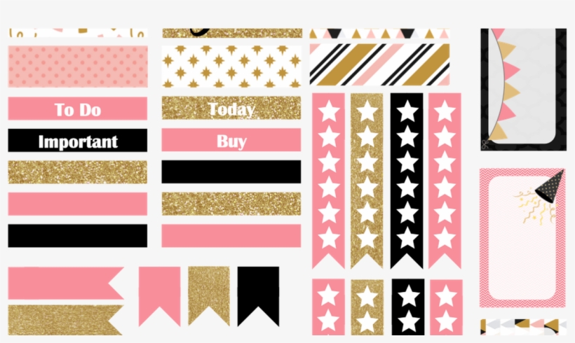 Pink Black Gold Glitter New Years Printable Planner - New Years Planner Stickers, transparent png #2932612