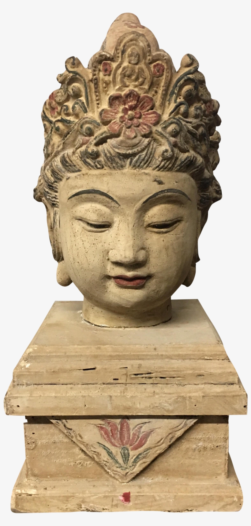 Chinese Wood Buddha Head Statue On Chairish - Statue, transparent png #2935311