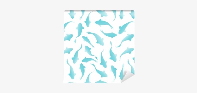 Seamless Pattern With Fish Silhouette Swimming On Light - Aquarell-blaues Fisch-muster Badematten, transparent png #2936725