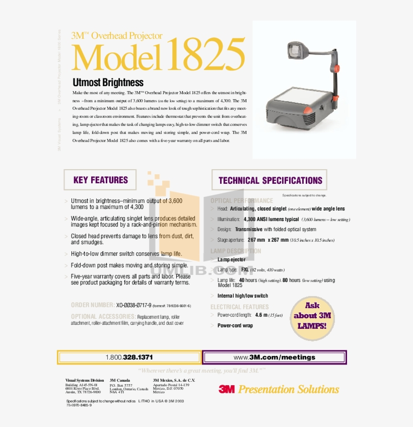 Pdf For 3m Projector 1825 Plus Manual 3m 1830 Overhead Projector 2500