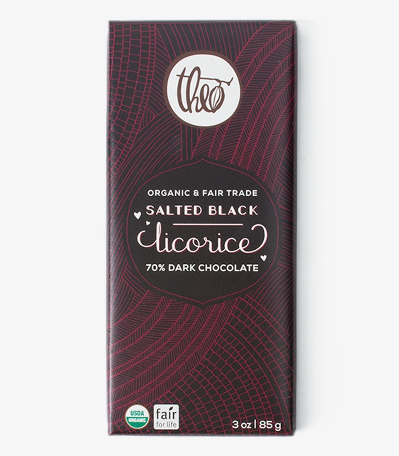 Theo Chocolate Salted Black Licorice 70% Dark Chocolate - Theo Chocolate, Organic Cocoa Nibs - 9 Oz, transparent png #2939499