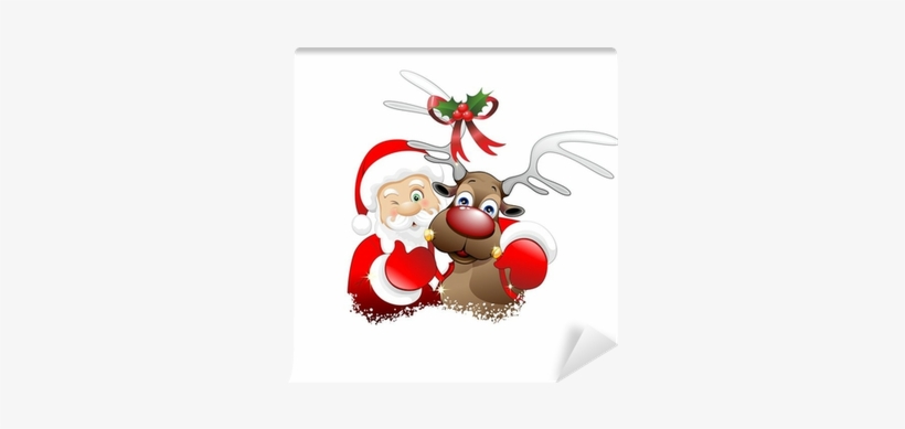 Santa Claus With Reindeers Png Babbo Natale E Renna - Cartoon Santa And Reindeer, transparent png #2939815