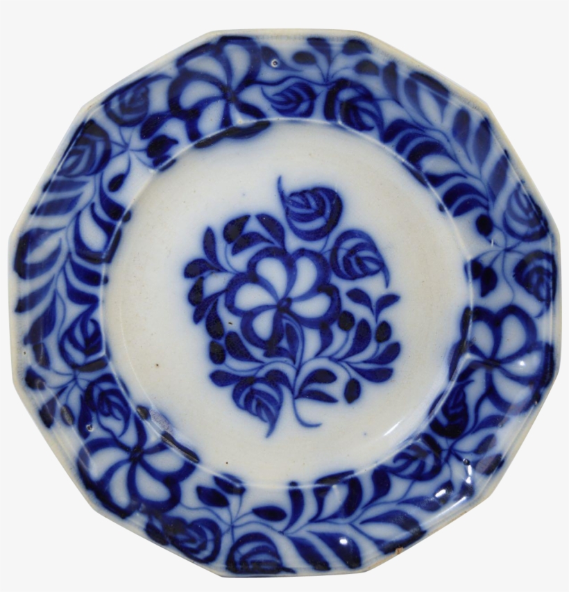 Antique Flow Blue Brush Stroke Plate 9 1/2" Five Petal - Football Manager, transparent png #2941577