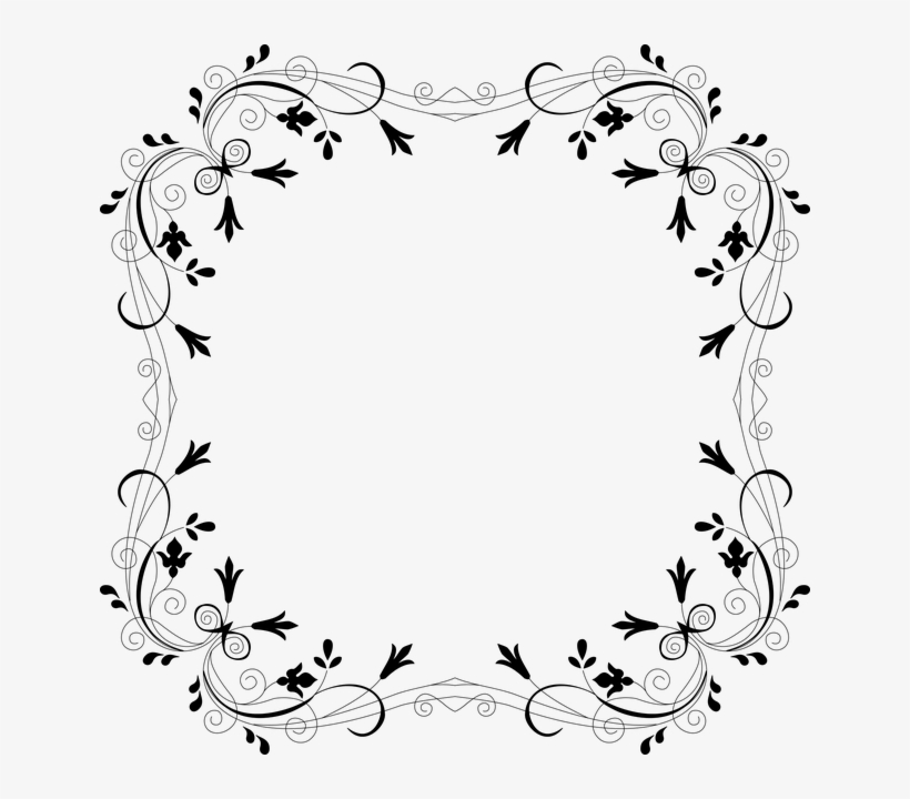 Floral, Flowers, Flourish, Decorative, Ornamental - Black Flower Border Transparent, transparent png #2946342