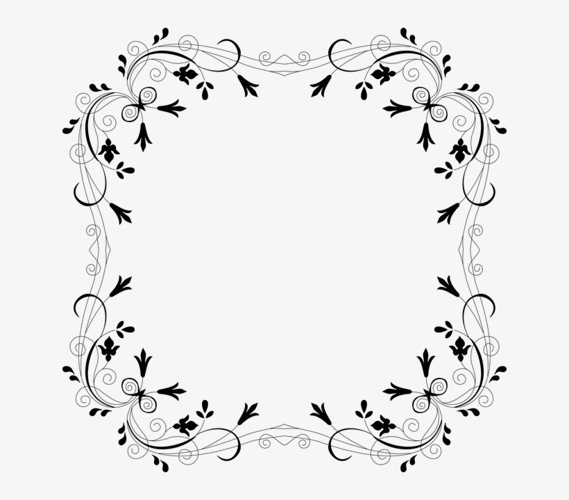 Floral, Flowers, Flourish, Decorative, Ornamental - Black Flower Border Transparent, transparent png #2946342