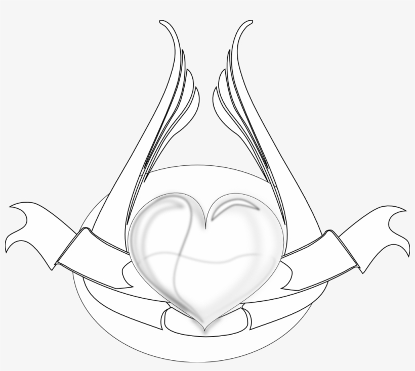 Heart With Wings Black White Line Art 999px 192 - Adult, transparent png #2946901