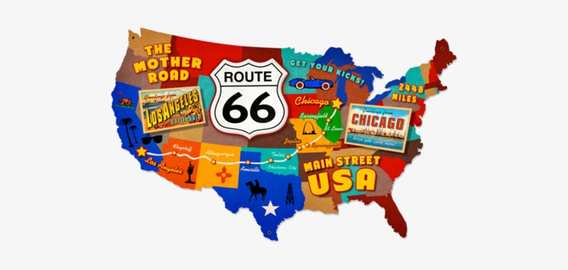 American Retro Tin Sign - Carte De La Route 66, transparent png #2952601