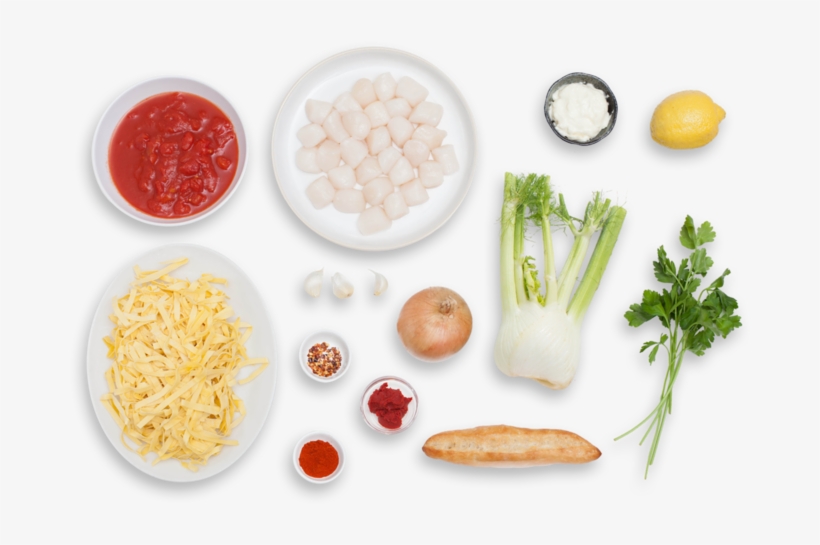 Cioppino Tagliatelle With Bay Scallops, Toasted Baguette - Garlic Png Top View, transparent png #2953169