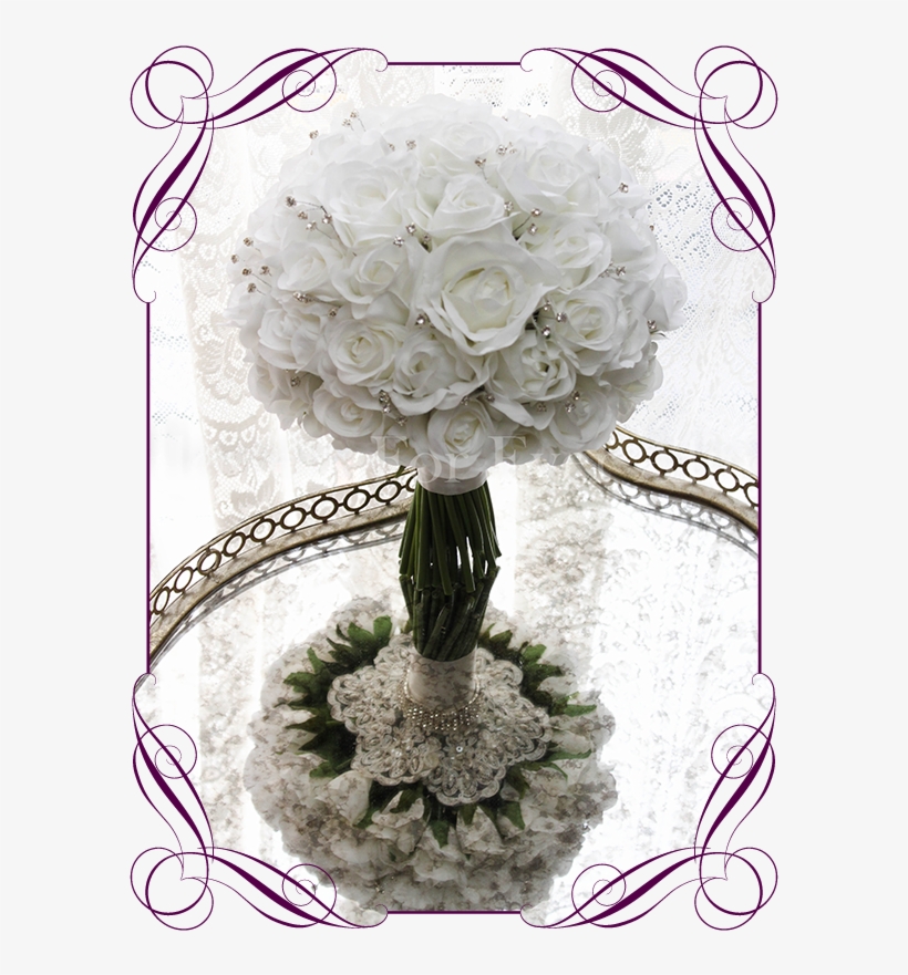 Silk Artificial White Rose And Bling Wedding Bridal - Flower, transparent png #2956391