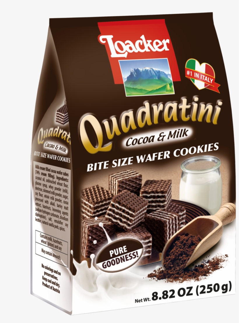 Quadratini Cocoa & Milk Bite Size Wafer Cookies - Loacker Quadratini Cocoa And Milk, transparent png #2959694