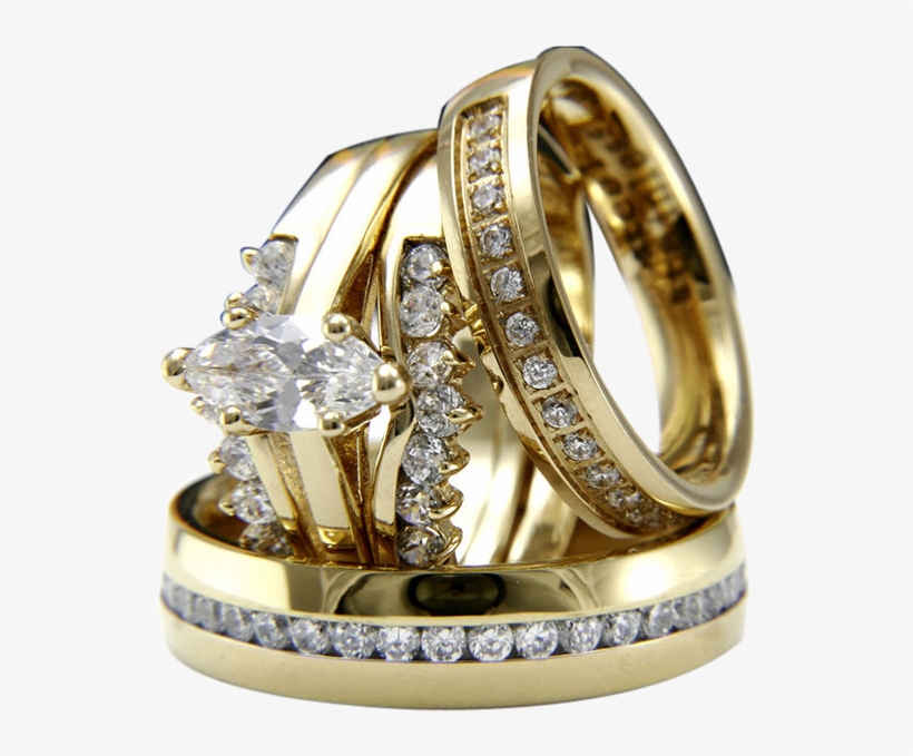 Diamond And Gold Bangle Png Image - 14k Yellow Gold His Hers Diamond Engagement Bridal, transparent png #2966492