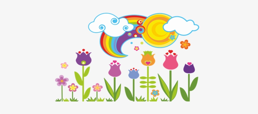 Vinilo Decorativo Floral Con Sol, Nubes Y Arcoíris - Rainbow, transparent png #2967538