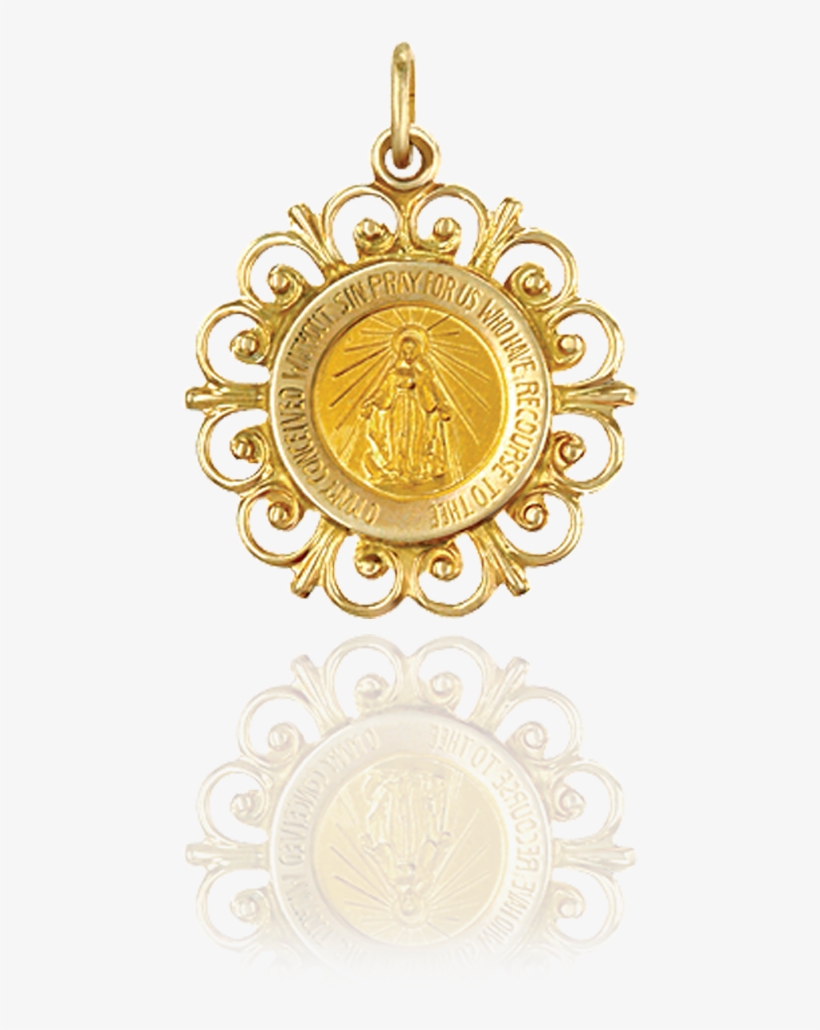 Miraculous Medallion Filigree Frame - Genuine Solid 14k Yellow Gold Round Miraculous Medal, transparent png #2968529