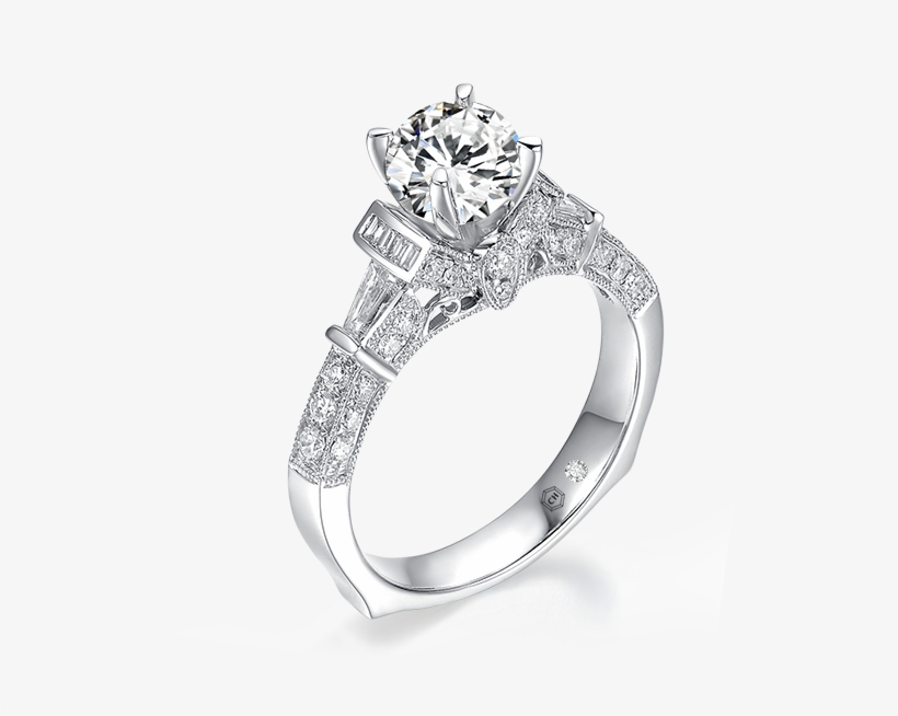 V-frame Filigree Micropavé Vintage Engagement Ring - Classic Vintage Yellow Gold Filled Bid Round Crystal, transparent png #2968574