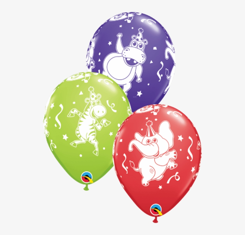 3 Coloured Party Animal Print Latex Balloons - 11" Assorted Carnival Party Animals Latex Balloons, transparent png #2969370